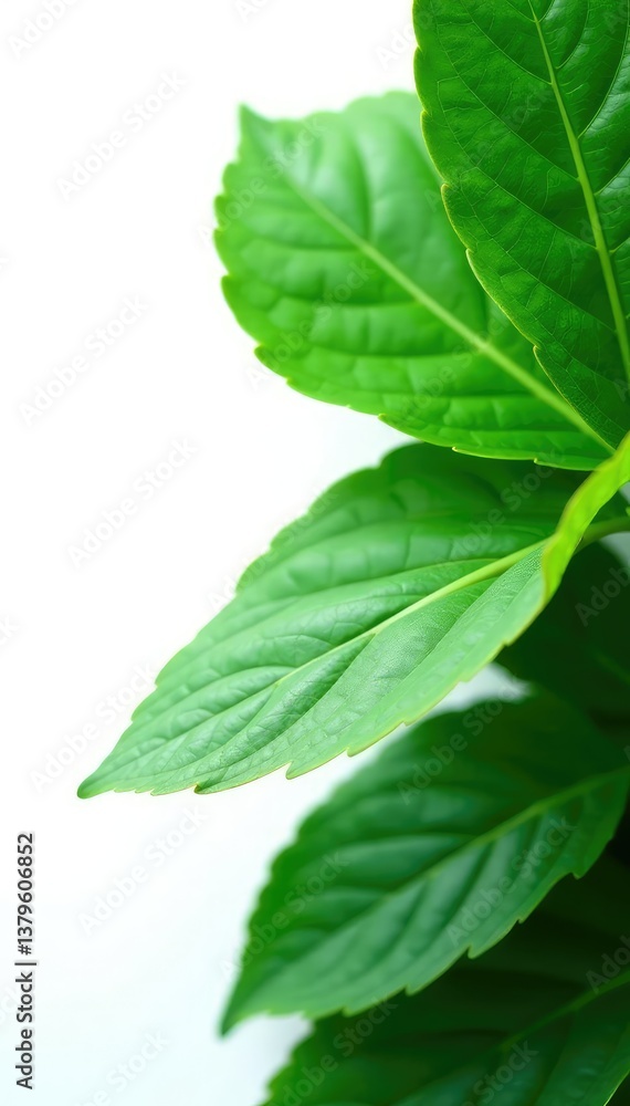 lush green leaves isolated on white background, foliage, leaf