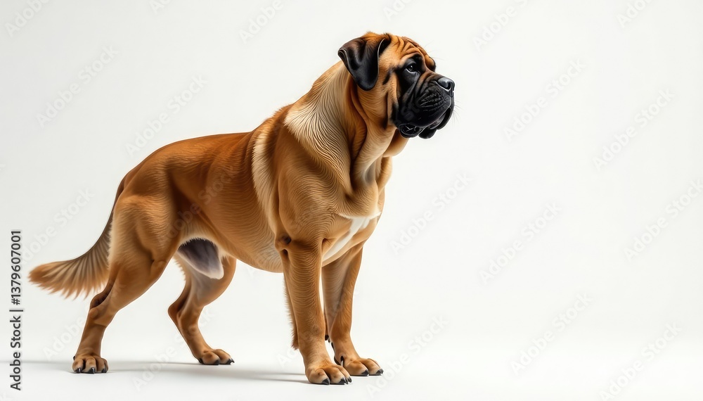Obraz premium Majestic mastiff, powerful stance, white background, powerful, studio, giant