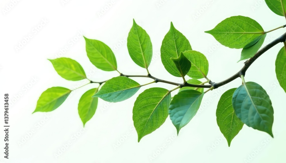 Dark green isolated branch against white background, leaves, greenery, Dark green isolated branch against white background, leaves, greenery,