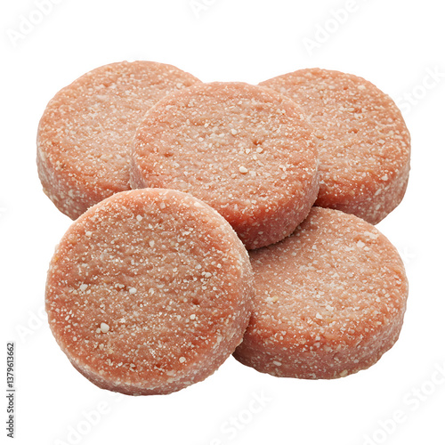 round cutlets, a type of semi-finished product, isolated on a white background.