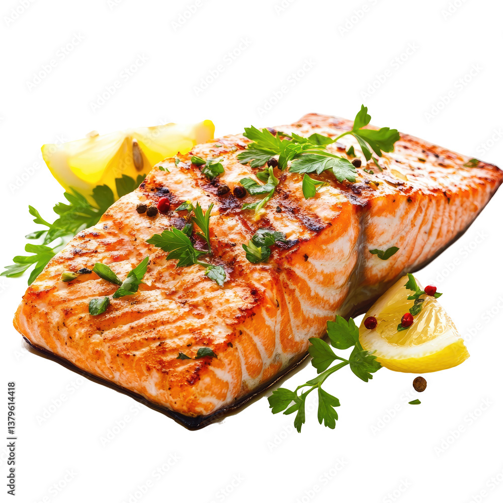 Grilled Salmon Delight on transparent background Grilled Salmon Delight on transparent background
