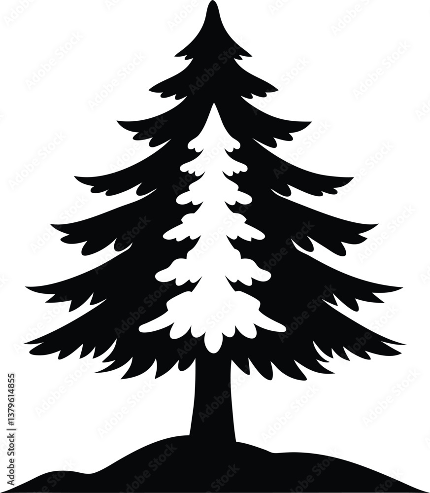 Obraz premium Pine Tree with Snow Silhouette Vector for Winter, Holiday, and Nature Design Projects