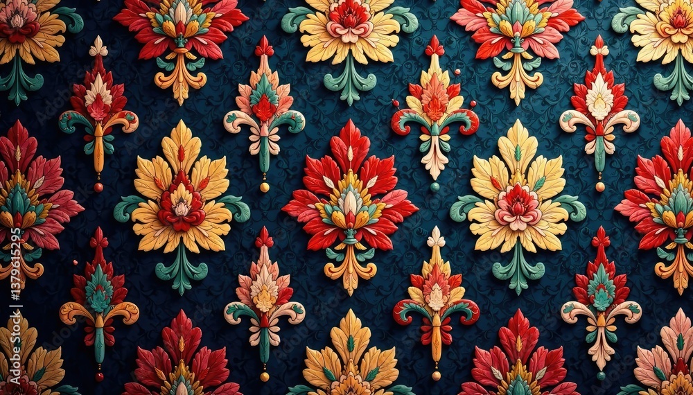 Intricate floral damask textile, opulent design , damask, acanthus Intricate floral damask textile, opulent design , damask, acanthus