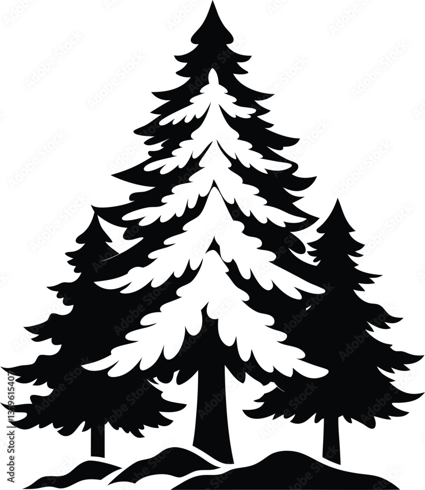 Obraz premium Pine Tree with Snow Silhouette Vector for Winter, Holiday, and Nature Design Projects