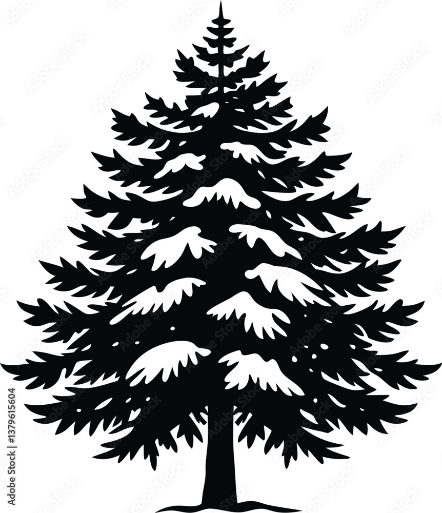 Pine Tree with Snow Silhouette Vector for Winter, Holiday, and Nature Design Projects Pine Tree with Snow Silhouette Vector for Winter, Holiday, and Nature Design Projects