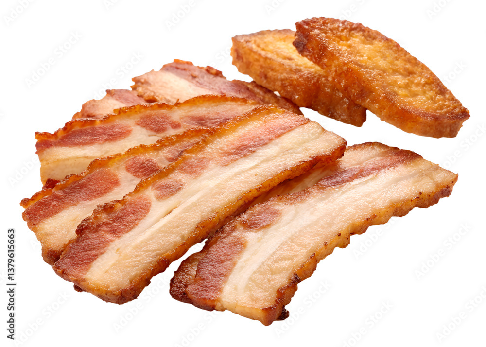 Slices of tasty fried bacon isolated on transparent background Generative Ai.
Slices of tasty fried bacon isolated on transparent background Generative Ai.