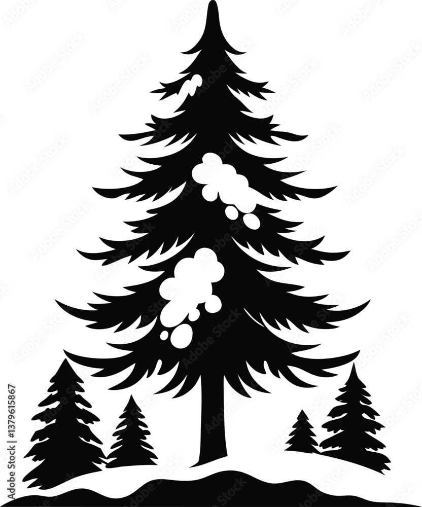 Obraz premium Pine Tree with Snow Silhouette Vector for Winter, Holiday, and Nature Design Projects