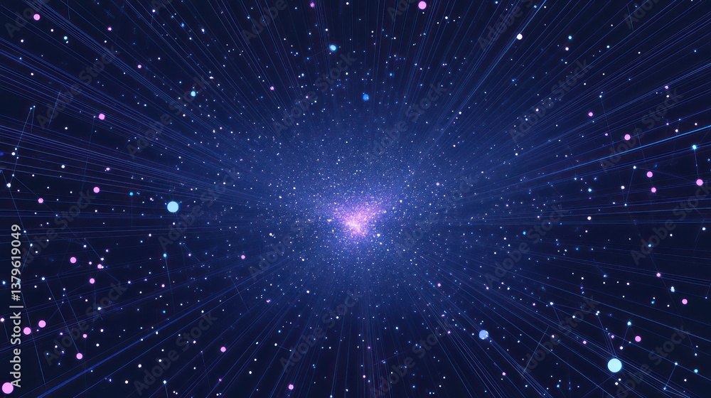 Obraz premium Cosmic rays burst digital space, background stardust, website header