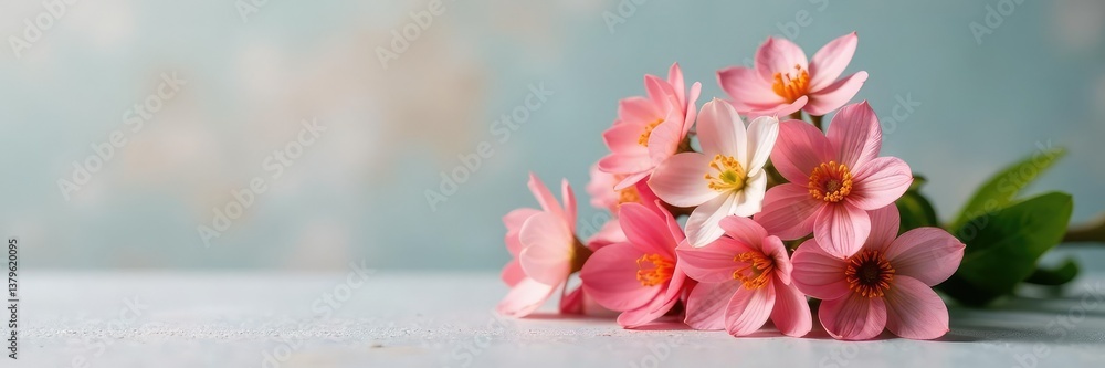 Fototapeta premium A small bouquet of flowers on a plain surface, bouquet, blossom, botanical details