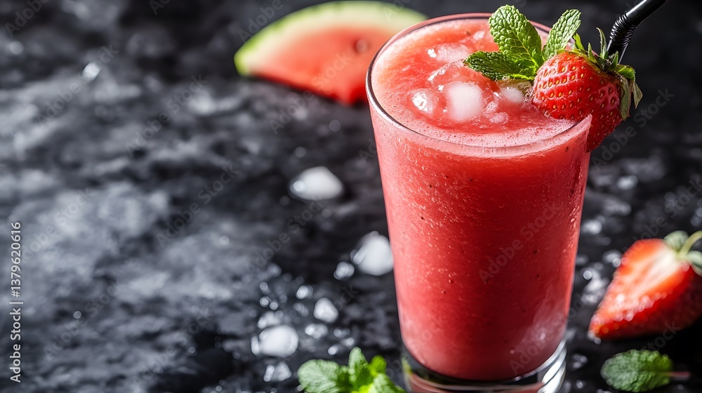 Strawberry Watermelon Smoothie with Ice and Mint Strawberry Watermelon Smoothie with Ice and Mint
