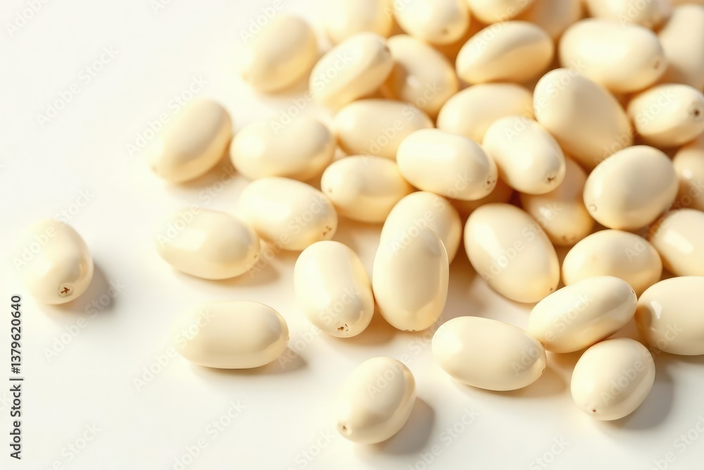 Close-up of various white beans on white background, healthy, food background Close-up of various white beans on white background, healthy, food background