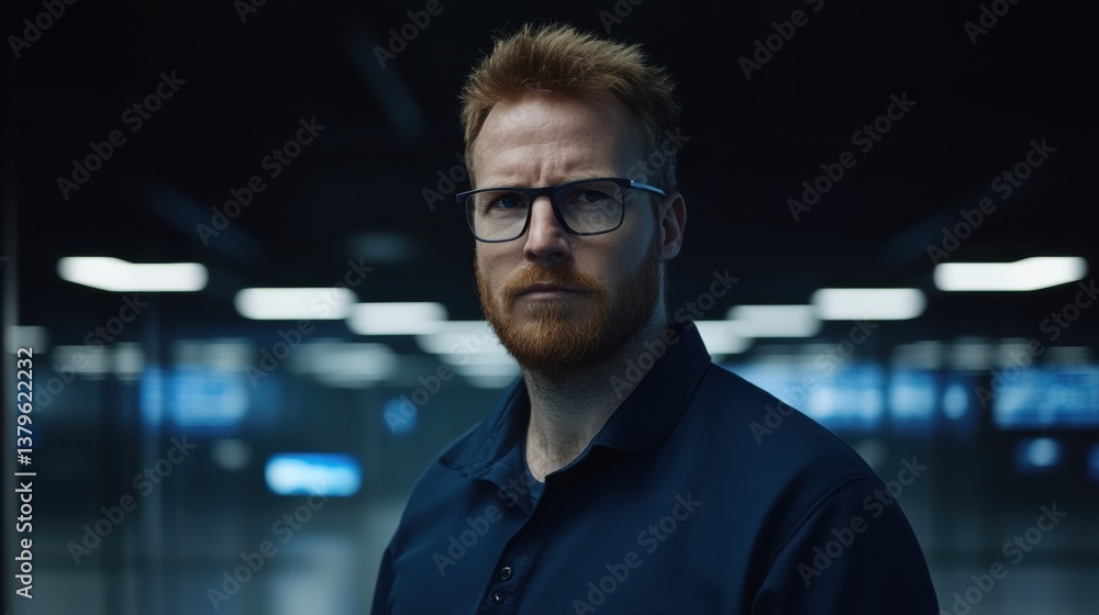 Fototapeta premium Serious Portrait of a Man with Red Beard in a Subway Station