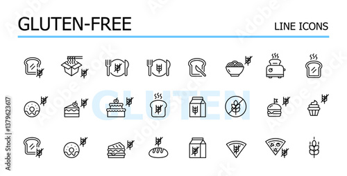 Gluten free bakery and flour. Food allergies and intolerance labels. Vector icons set