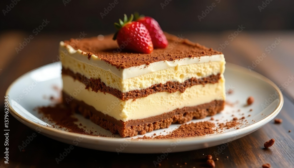 Rich, decadent tiramisu, showcasing texture and layers , isolated, sponge fingers, cafe Rich, decadent tiramisu, showcasing texture and layers , isolated, sponge fingers, cafe