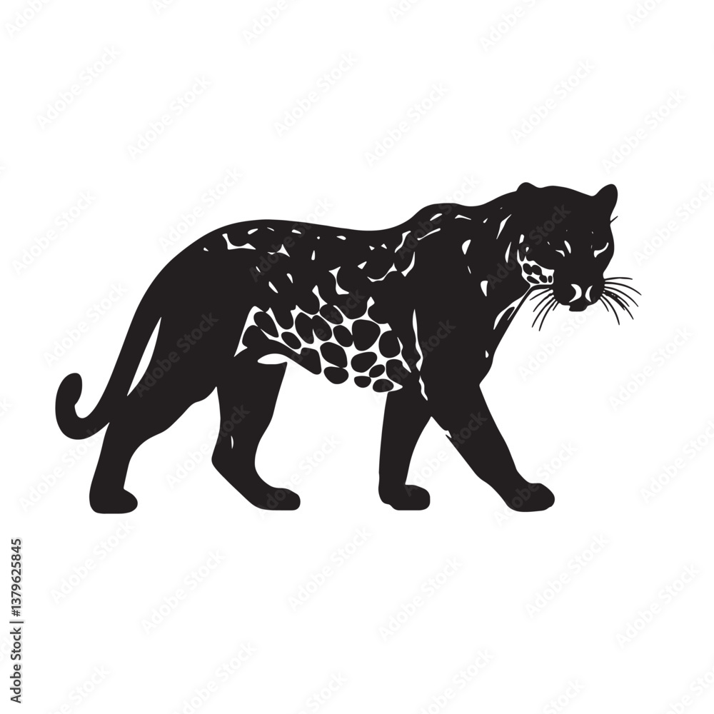 Obraz premium Wild cat silhouette, leopard vector illustration