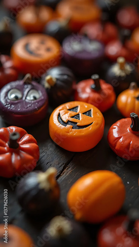 Spooky Halloween Candy Arrangement with Pumpkin Decorations and Festive Colors