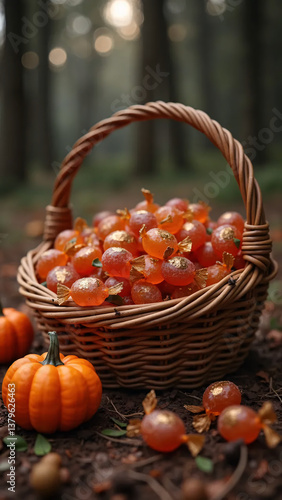 Spooky Halloween Candy Arrangement with Pumpkin Decorations and Festive Colors