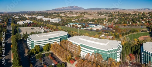 Canvastavla Aerial view of office buildings in San Ramon, California, USA, during autumn