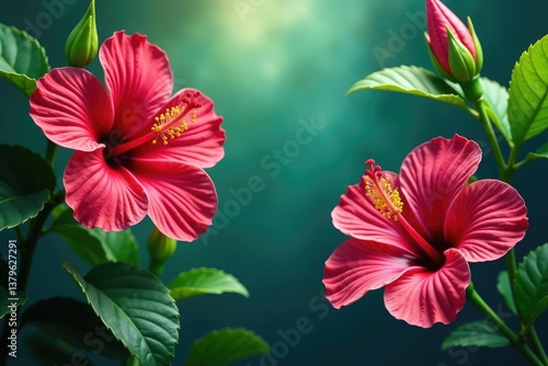 Wallpaper Mural Bold hibiscus blooms, vibrant tropical foliage , decoration, bold Torontodigital.ca