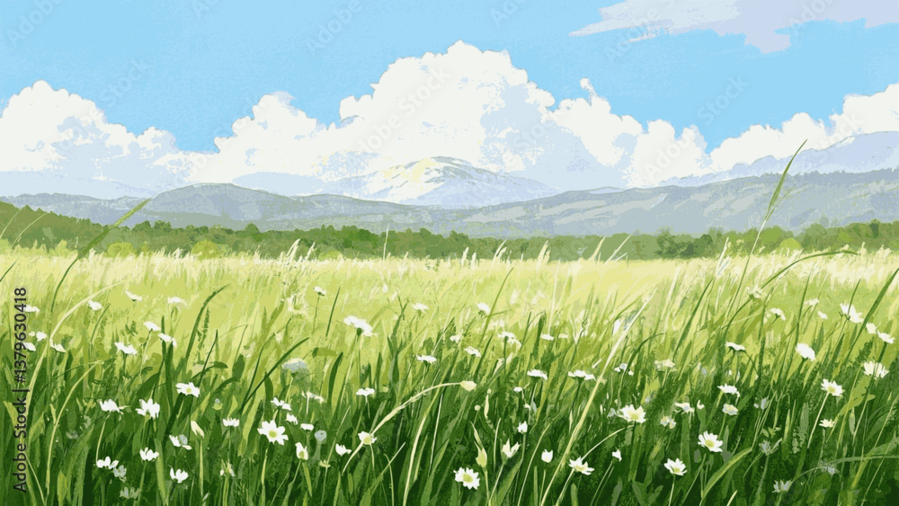 Obraz premium Golden hour meadow isolated watercolor vector illustration svg 