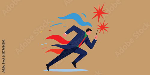 Dynamic Businessman Running with Sparklers: Illustration of Speed, Celebration, and Energetic Success