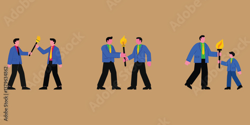 Passing the Torch, Illustrating Leadership and Knowledge Transfer in a Modern Graphic Style