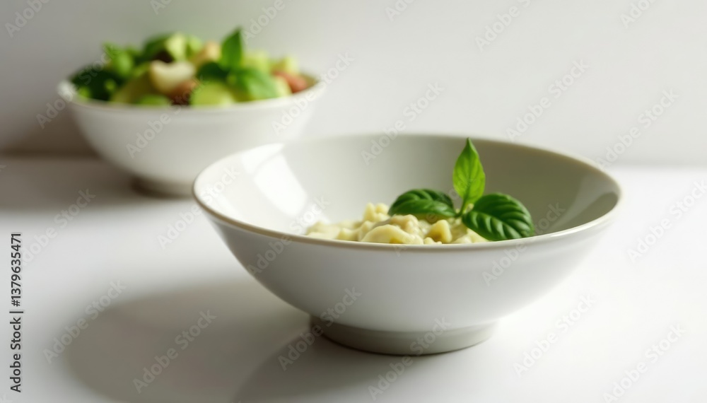 Close-up of empty bowl, simple setting, white backdrop, cleanse, clean Close-up of empty bowl, simple setting, white backdrop, cleanse, clean