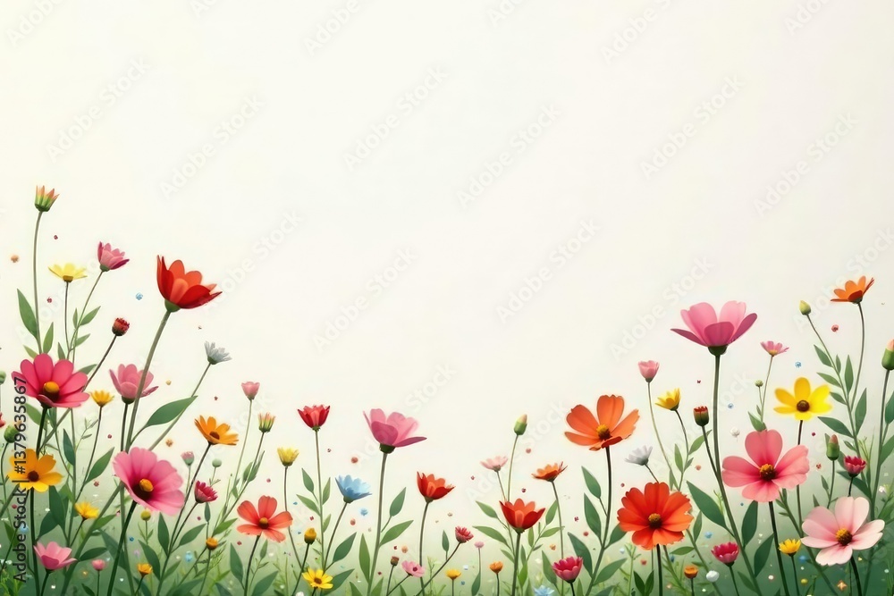 Obraz premium Delicate scattered wildflowers, minimalist style, pretty, plant