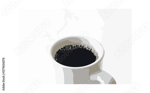 白いマグカップに入った、淹れたての美味しそうなコーヒー（ベクター素材）