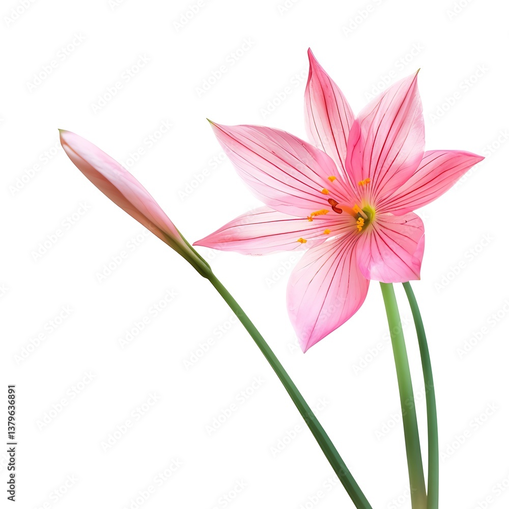Fototapeta premium Zephyranthes Flower isolated on white background.close up.