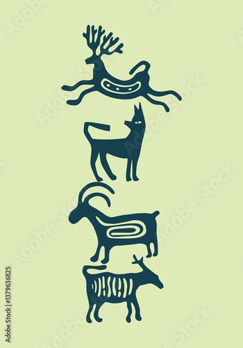 Ethnic animals african element clip art sticker tribe primitive textile silhouette motif layout editable