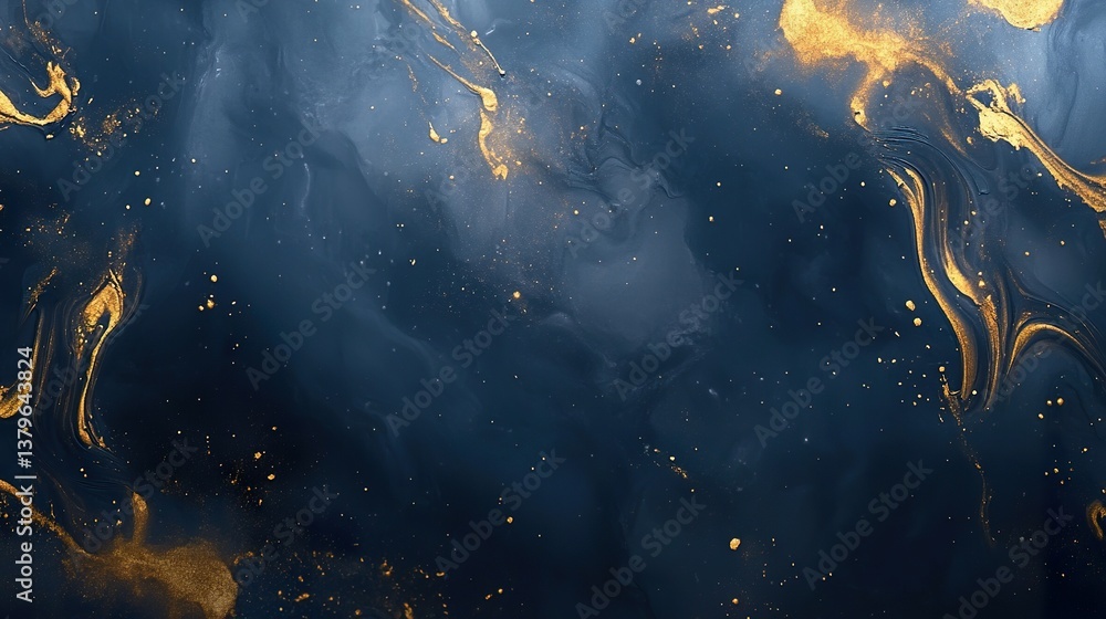 Abstract fluid art with navy blue and gold ink marble texture background Abstract fluid art with navy blue and gold ink marble texture background