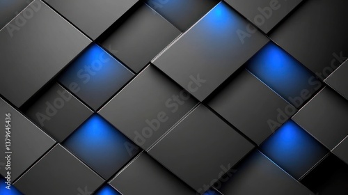 Abstract Dark Grey and Blue Blocks Wallpaper