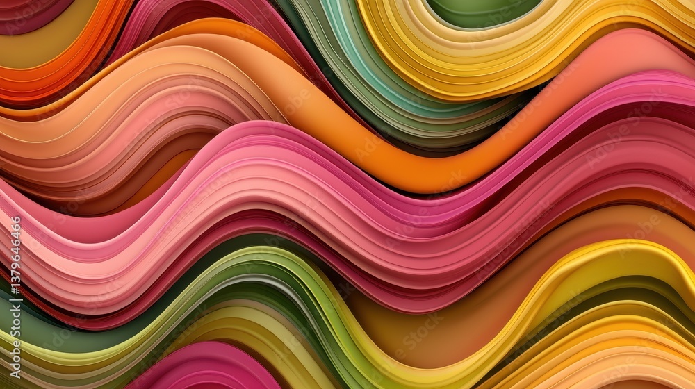 Colorful Abstract Waves of Paper in Shades of Pink, Green, Yellow Colorful Abstract Waves of Paper in Shades of Pink, Green, Yellow