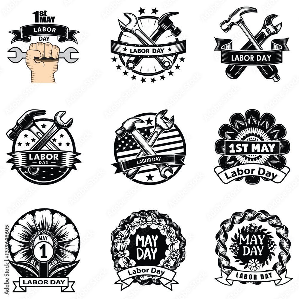 Fototapeta premium Collection of Labor Day themed illustrations and icons, labor day all elements icon set