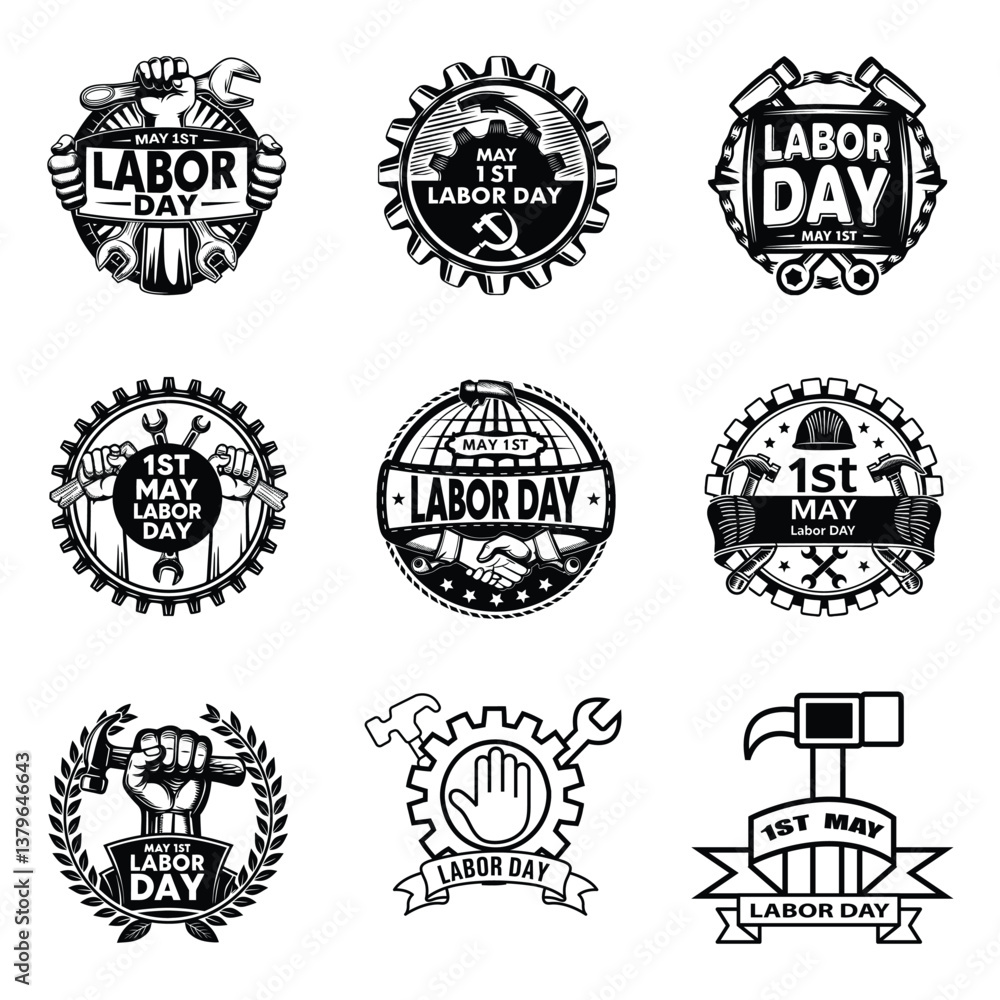 Collection of Labor Day themed illustrations and icons, labor day all elements icon set Collection of Labor Day themed illustrations and icons, labor day all elements icon set