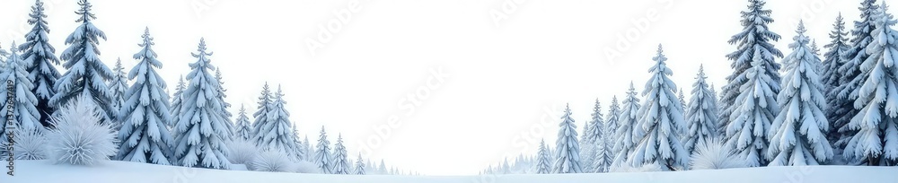 Obraz premium Snowy forest branches isolated on white background, frosty trees, tree, forest