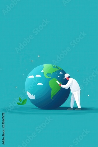 Scientist examining a holographic model of Earth climate.