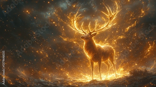 Fiery Stag: A Digital Masterpiece of Light and Majesty
