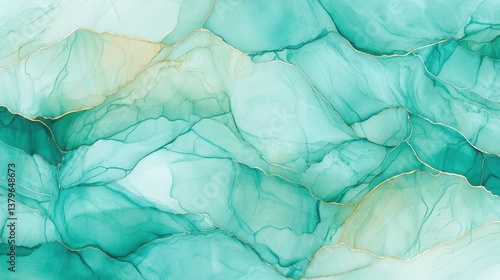 Wallpaper Mural Abstract Aquamarine Fluid Art with Golden Veins and Waves Torontodigital.ca