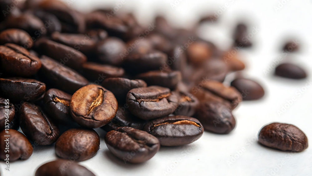 Fototapeta premium Macro Photography of Dark Roasted Coffee Beans Rich Aroma and Texture
