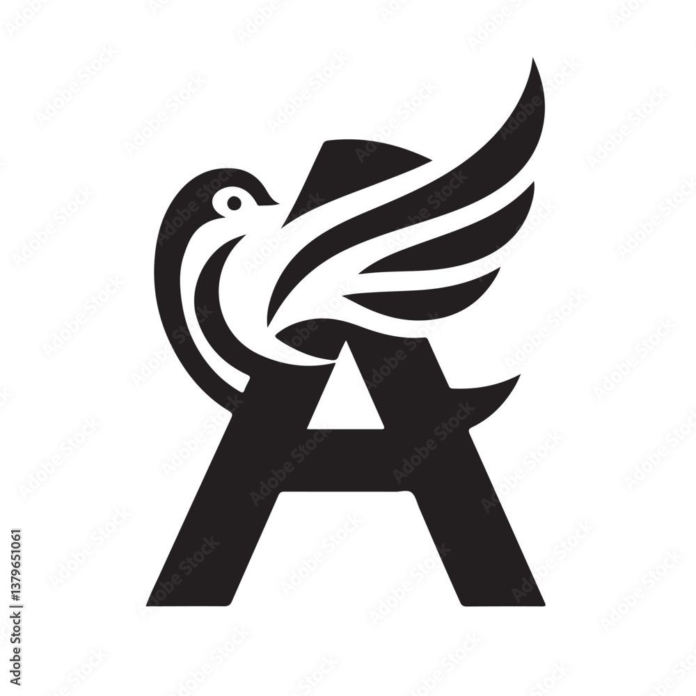 Obraz premium Letter A with Flying Bird Logo