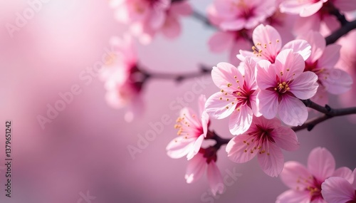 Delicate pink sakura blossoms, full bloom, intricate branches , japanese pattern, fabric, spring