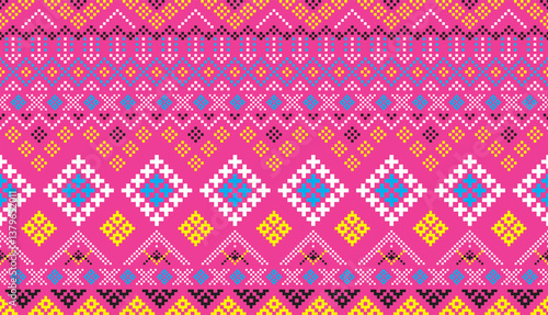 Embroidery ethnic pattern, Vector Geometric abstract background, Cross stitch classic aztec style,, seamless pattern, design for wallpaper, carpet, wrapping, fabric, fashion wearing, textile.