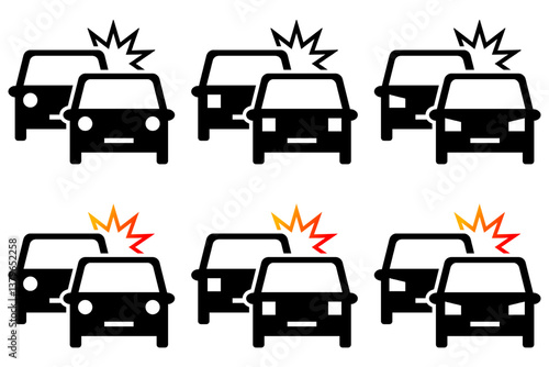 Car Crash Icon Set. Car Accident Vector Icon in line style design. Car Crash Symbol. Vector illustration.