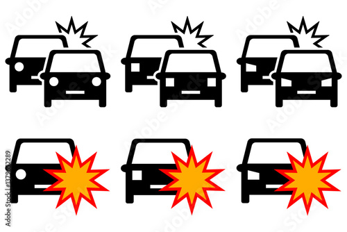 Car Crash Icon Set. Car Accident Vector Icon in line style design. Car Crash Symbol. Vector illustration.