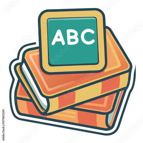 Pile of school books with ABC label