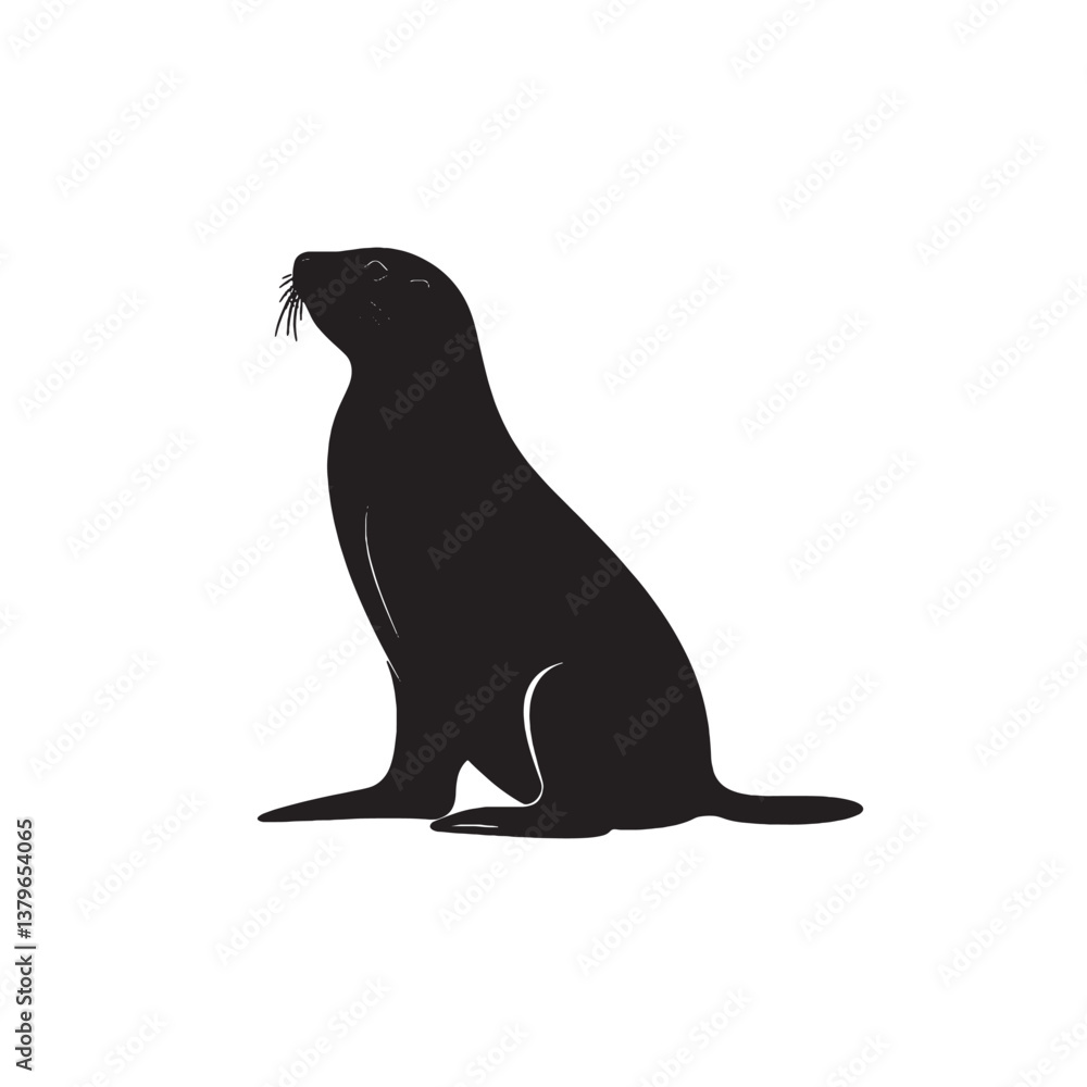 Cartoon illustration of a black sea lion and black and white seal on the beach with a cute, wild animal design Cartoon illustration of a black sea lion and black and white seal on the beach with a cute, wild animal design