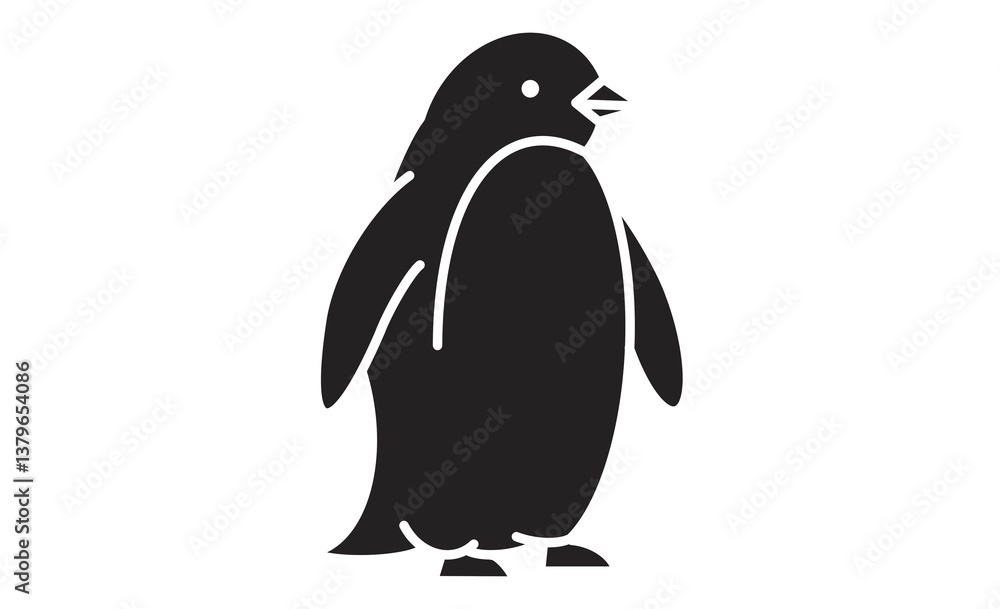 Obraz premium 立っているペンギンのシンプルでかわいい線画イラストアイコン