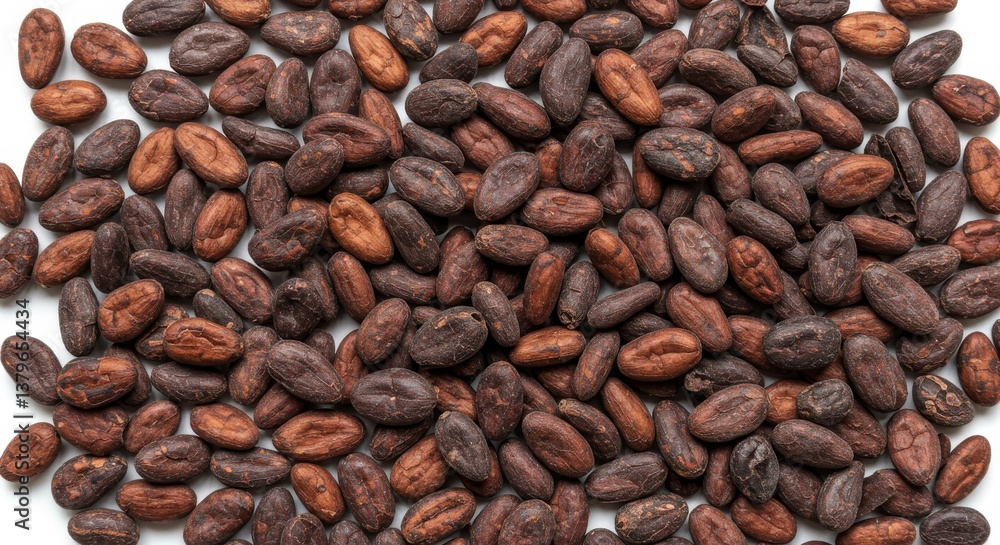 Dried cocoa beans isolated on a white background, top view Dried cocoa beans isolated on a white background, top view